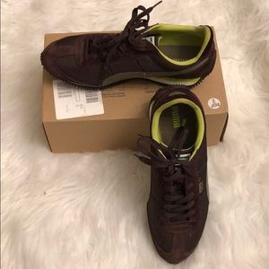 Puma Shoes..Brown Swede Green and White Stripe 9.5